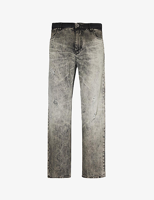 BALMAIN: Brand-embroidered regular-fit straight-leg jeans