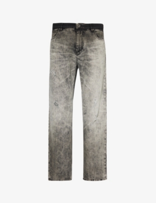 Balmain Degrade Washed-out Straight-leg Jeans In Washed Light Grey