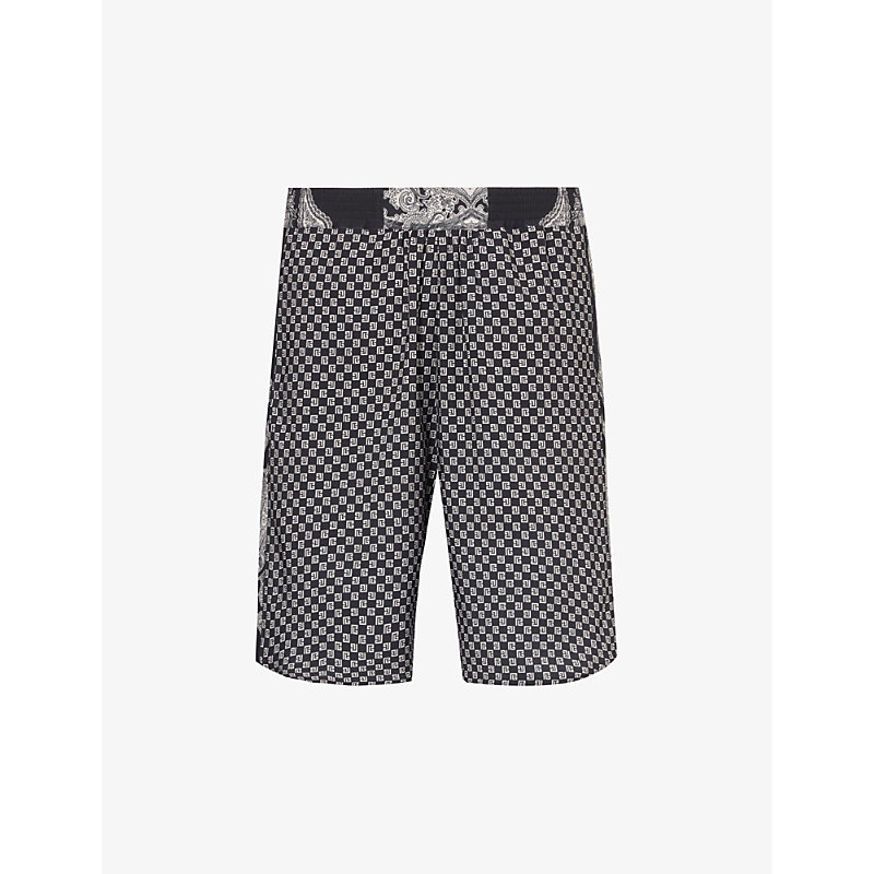 Balmain Mens Black Ivory Brand-pattern Relaxed-fit Stretch-woven Shorts