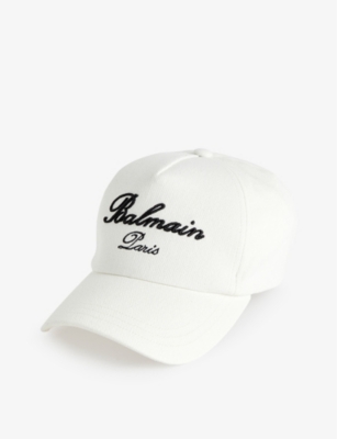 Balmain Mens Monochrome Logo-embroidered Cotton Baseball Cap In Ivory Black