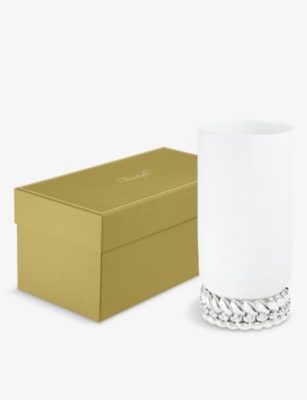 CHRISTOFLE: Babylone braided porcelain and silver-plated vase 30.5cm