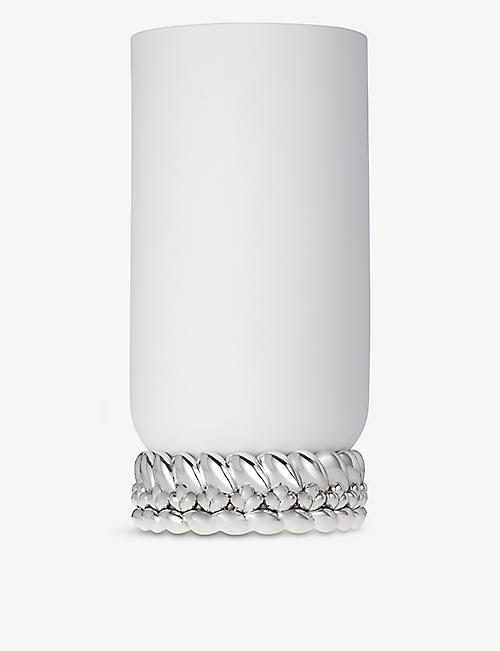 CHRISTOFLE: Babylone braided porcelain and silver-plated vase 30.5cm