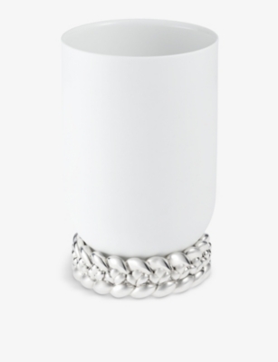 CHRISTOFLE: Braided-base porcelain and silver-plated metal small vase 19cm