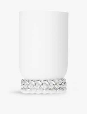 CHRISTOFLE: Braided-base porcelain and silver-plated metal small vase 19cm