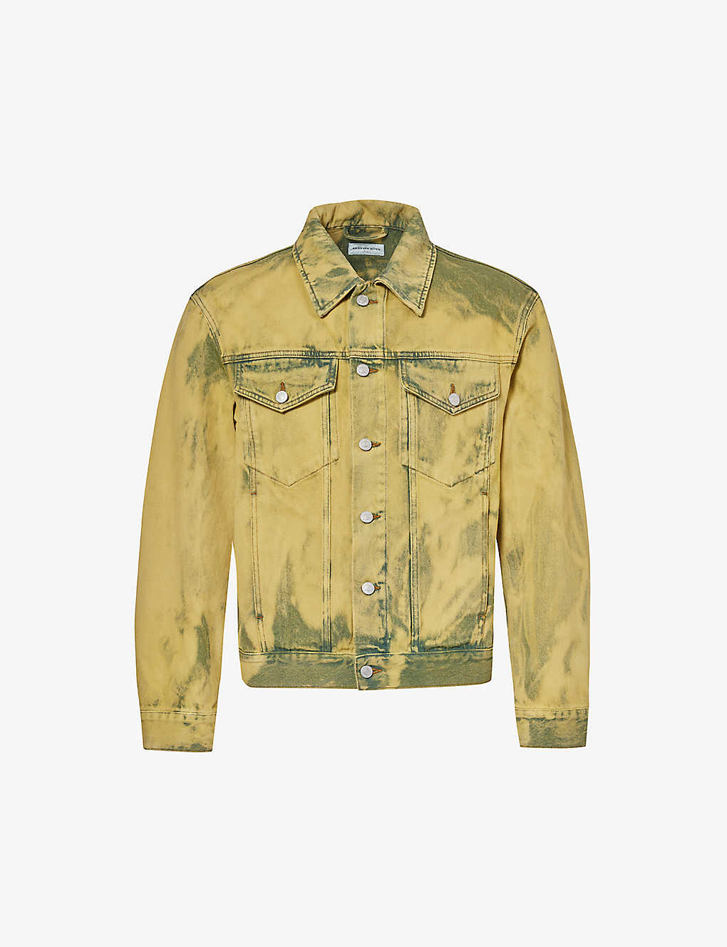 Shop Dries Van Noten Washed Flap-pocket Denim Jacket In Lime