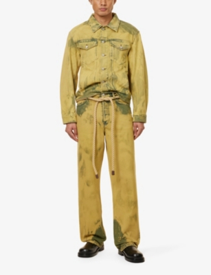 Shop Dries Van Noten Mens Lime Washed Wide-leg Relaxed-fit Jeans