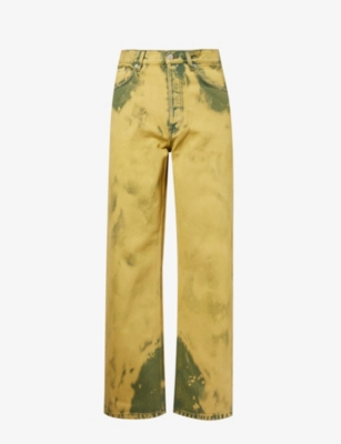 Dries Van Noten Mens Lime Washed Wide-leg Relaxed-fit Jeans In Lime
