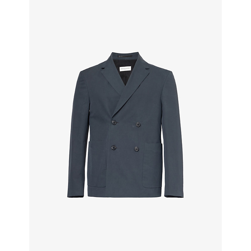 Dries Van Noten Mens Anthracite Double-breasted Notched-lapel Cotton Jacket