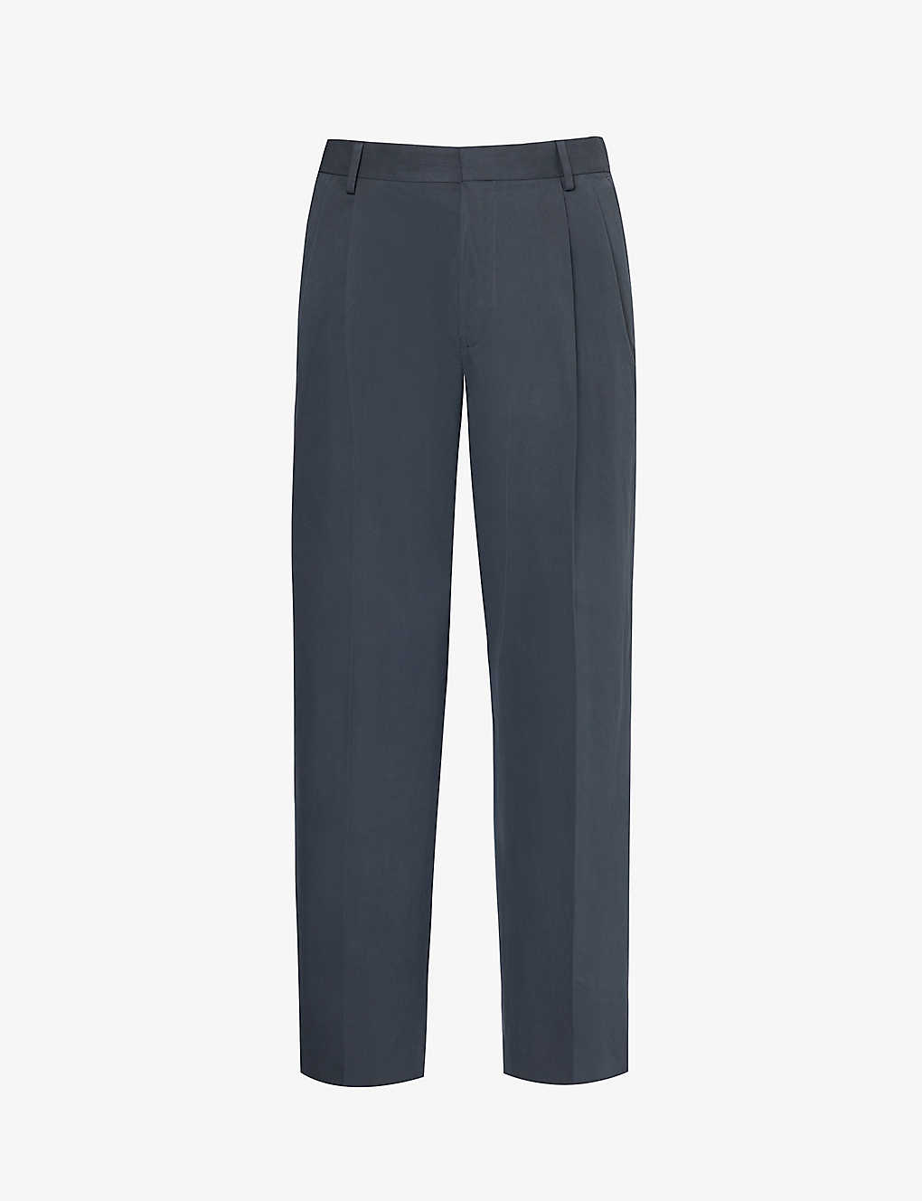 Dries Van Noten Mens Anthracite Pleated Straight-leg Cotton Trousers