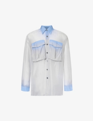 Shop Dries Van Noten Gradient-pattern Relaxed-fit Silk Shirt In Blue