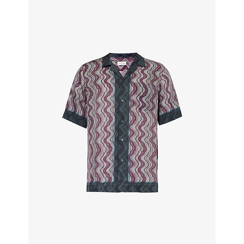 Shop Dries Van Noten Abstract-print Boxy-fit Crepe Shirt In Purple