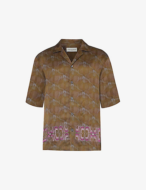 DRIES VAN NOTEN: Abstract-pattern contrast-embroidered satin shirt