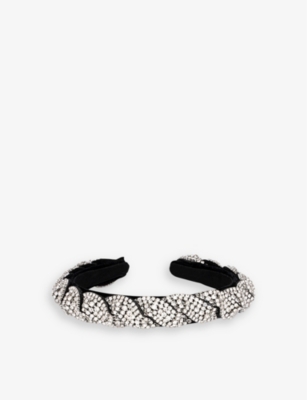 Sui Ava Womens Crystal White Sarah Rhinestones-embellished Woven Hairband In Crystal White
