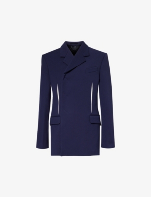 FERRAGAMO: Double-breasted contrast-embellished regular-fit stretch-woven jacket