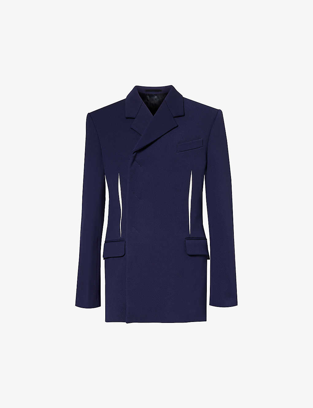 Ferragamo Mens Blue Double-breasted Contrast-embellished Regular-fit Stretch-woven Jacket
