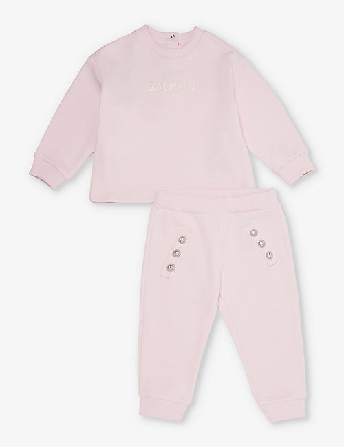 BALMAIN: Logo-embroidered button-embellished cotton-jersey tracksuit 6-24 months