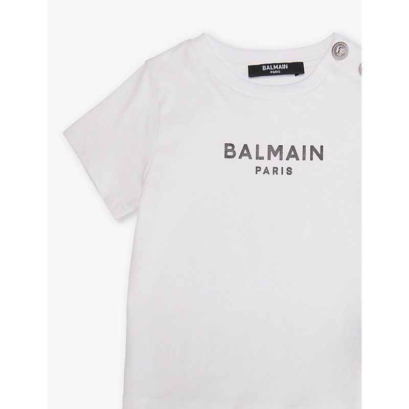 Shop Balmain Logo-print Short-sleeve Cotton-jersey T-shirt 3-24 Months In White/black