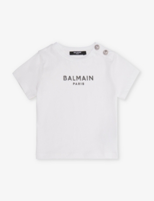 Shop Balmain White/black Logo-print Short-sleeve Cotton-jersey T-shirt 3-24 Months