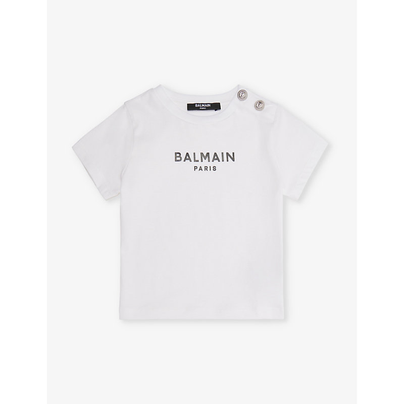 Balmain Babies'  White/black Logo-print Short-sleeve Cotton-jersey T-shirt 3-24 Months