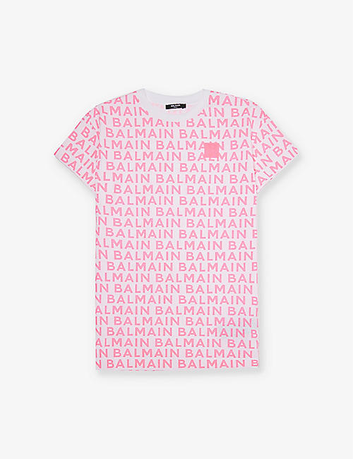 BALMAIN: Logo-print short-sleeve cotton-jersey dress 8-13 years