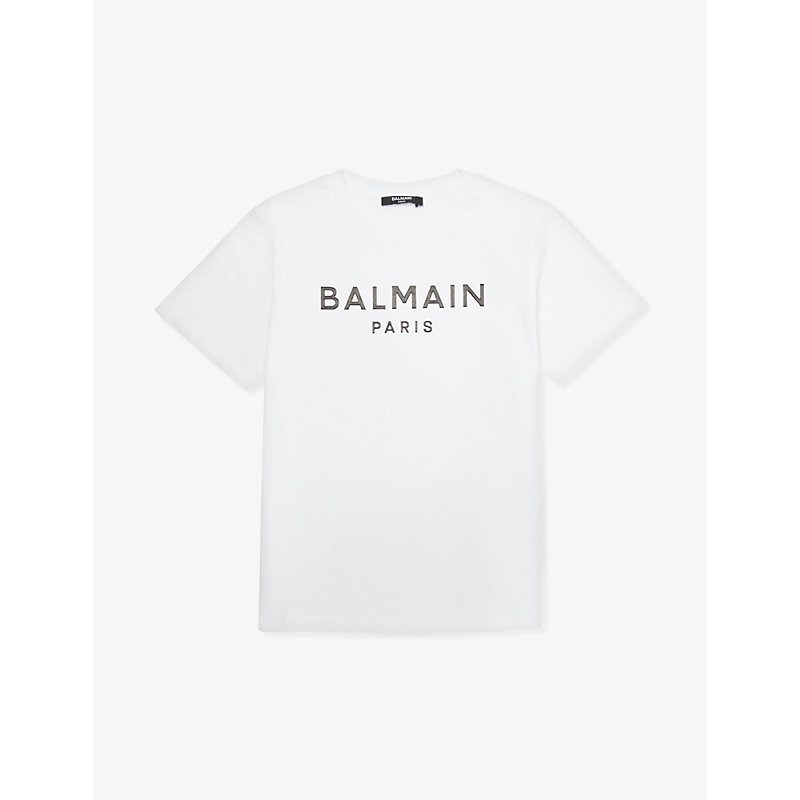 Balmain Kids' Logo-print Cotton-jersey T-shirt 4-13 Years In White/black