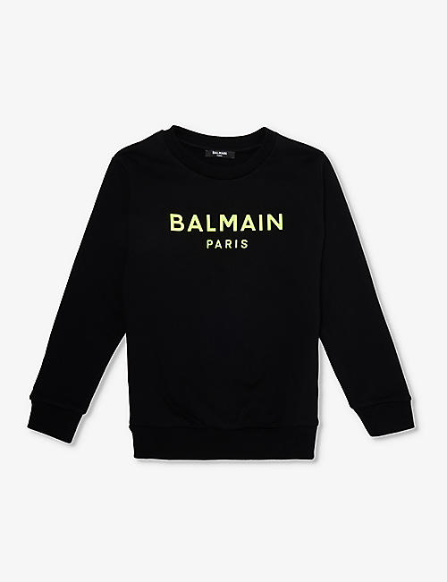 BALMAIN: Branded-print long-sleeved cotton-jersey sweatshirt 6-14 years