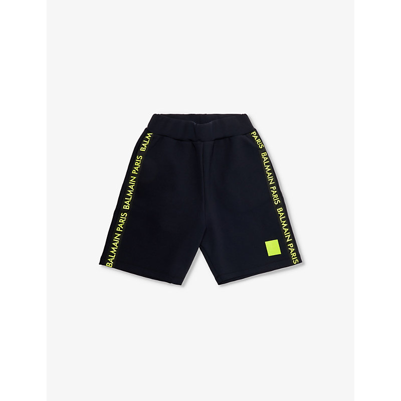 Balmain Kids' Logo-print Elasticated-waist Stretch-woven Shorts 6-14 Years In Black/yellow