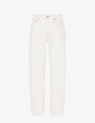 Levi's Levis Womens Ecru Booper No Damage 501 Cropped Straight-leg High-rise Jeans In White