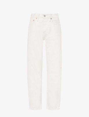 Levi's Levis Womens Ecru Booper No Damage 501 Cropped Straight-leg High-rise Jeans In White