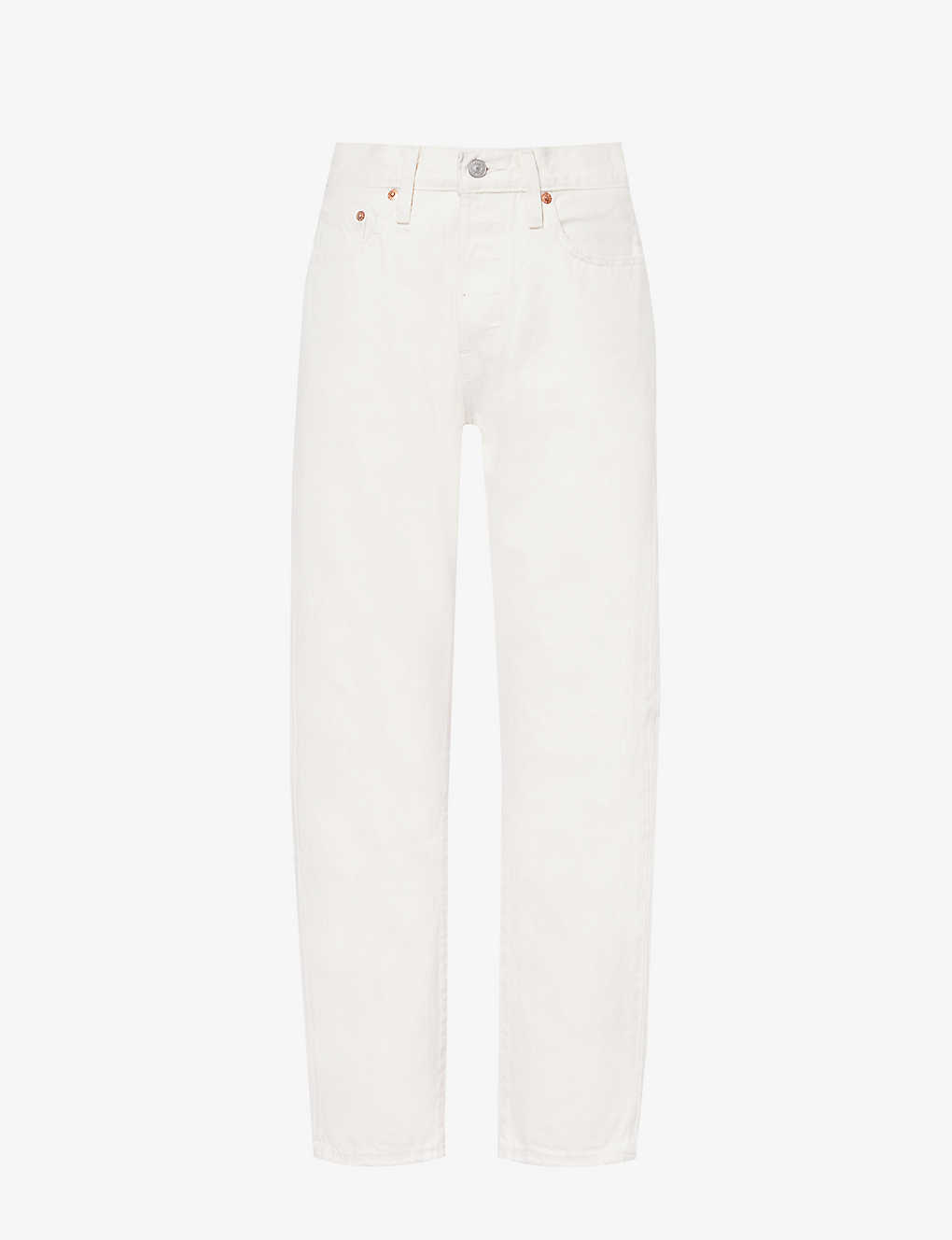 Levi's Levis Womens Ecru Booper No Damage 501 Cropped Straight-leg High-rise Jeans In White