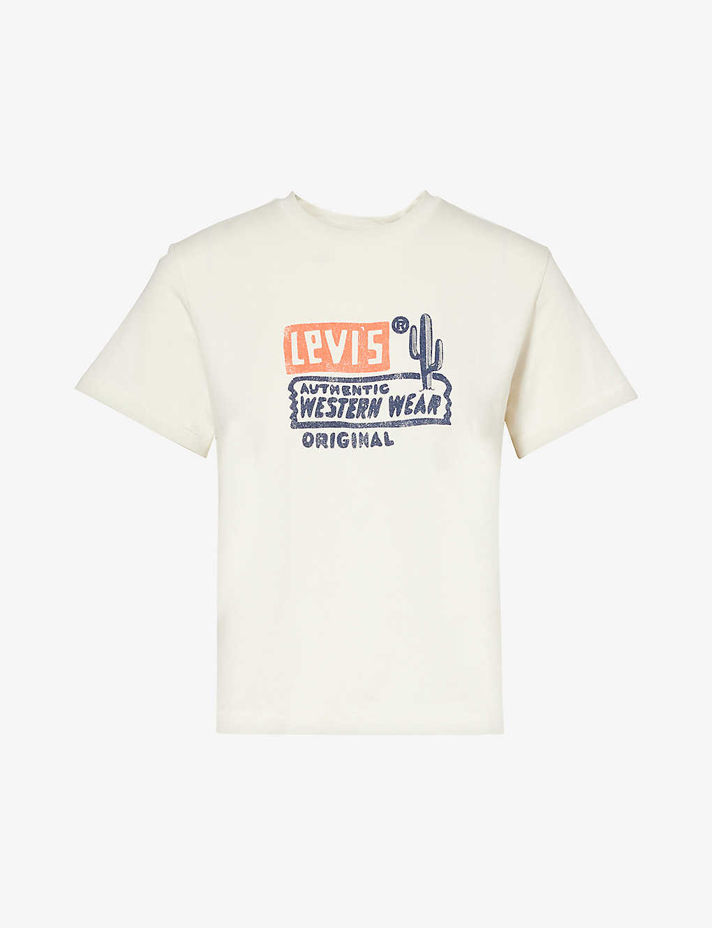Levi's Levis Womens Auth Western Wear Egret Branded-print Short-sleeved Cotton-jersey T-shirt