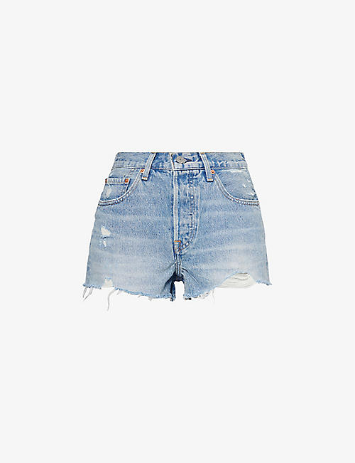 LEVIS: 501 Original raw-hem high-rise denim shorts