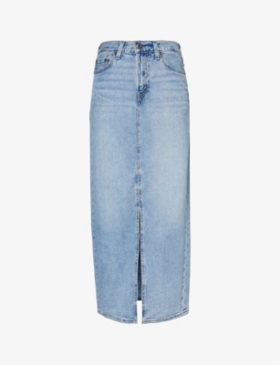 LEVI'S LEVIS WOMEN'S PLEASE HOLD FADED-WASH MID-RISE DENIM MAXI SKIRT