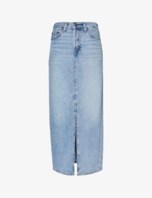 Levi's Levis Womens Please Hold Faded-wash Mid-rise Denim Maxi Skirt In Please Hold