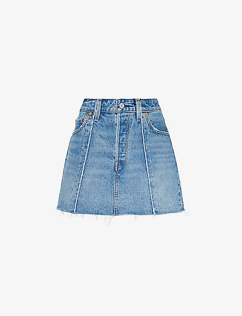 LEVIS: Faded raw-trim denim mini skirt