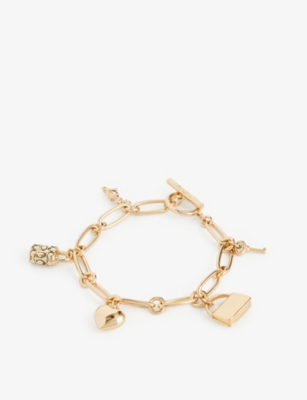 Coach Womens Gold Iconic Brass And Cubic Zirconia Charm Bracelet