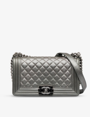 Reselfridges Pre-loved Chanel Quilted-leather Shoulder Bag In Silver