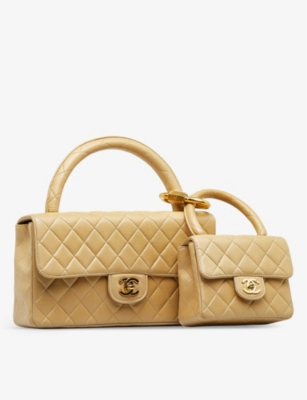 Shop Reselfridges Brown Beige Pre-loved Chanel Leather Top-handle Bag