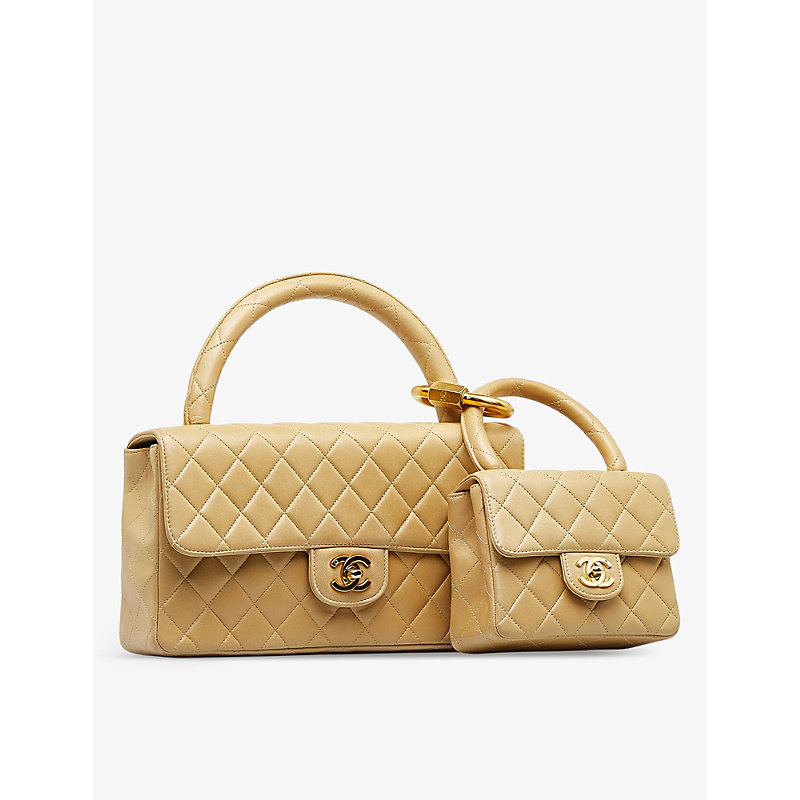 Shop Reselfridges Pre-loved Chanel Leather Top-handle Bag In Brown Beige