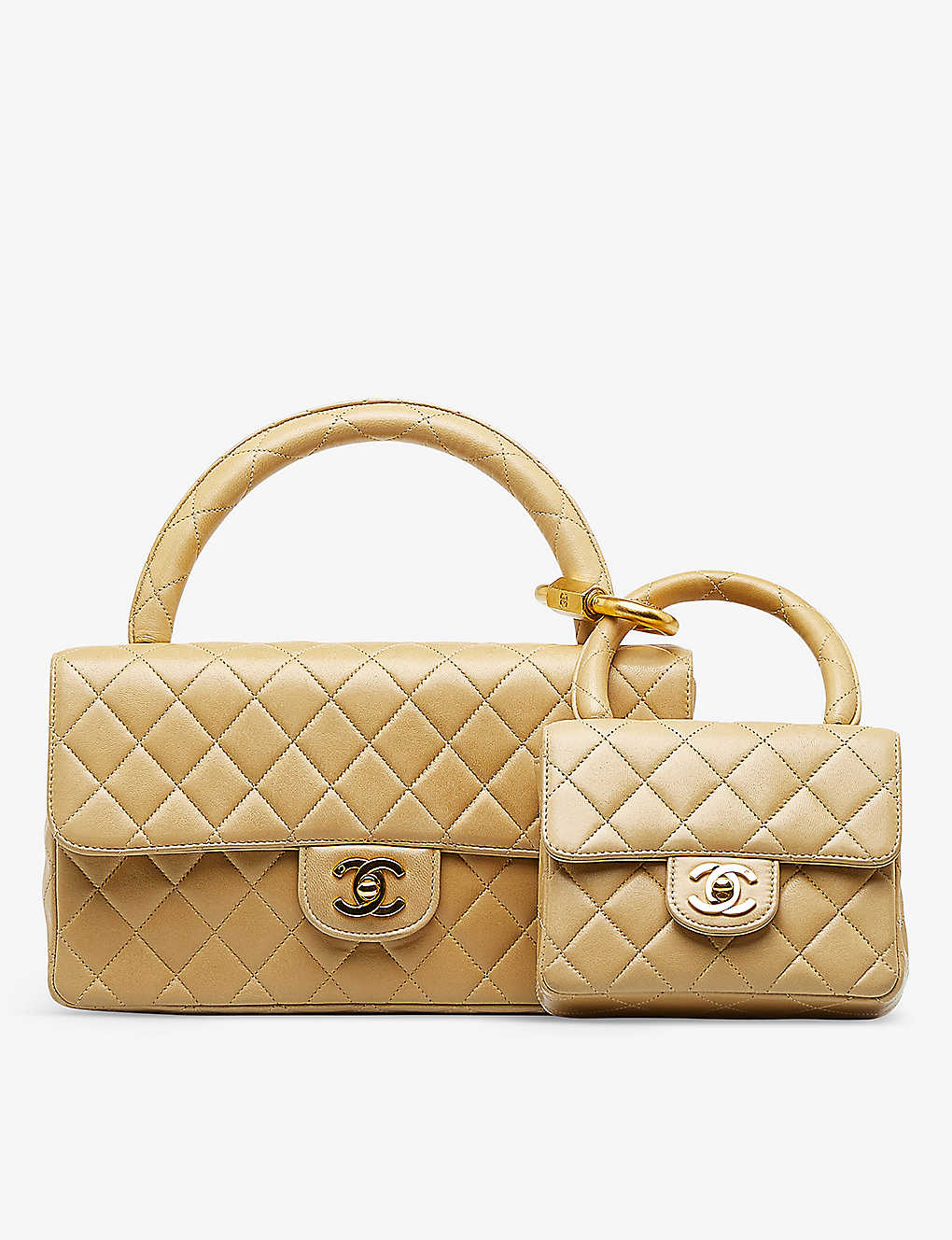 Reselfridges Pre-loved Chanel Leather Top-handle Bag In Brown Beige