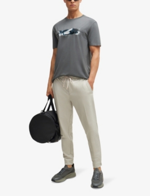 Hugo Boss Cotton-blend T-shirt With Skate Artwork Front And Back In Dark Beige