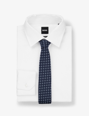 Hugo Boss Boss Mens Dark Blue Jacquard-pattern Silk-blend Tie In Dark Blue
