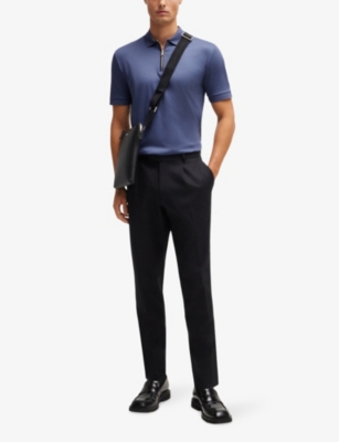 Hugo Boss Mens Boss Contrast-trim Slim-fit Cotton Polo Shirt In Navy