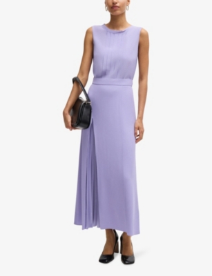 Hugo Boss Pleat-front Sleeveless Blouse In Washed Silk In Medium Purple