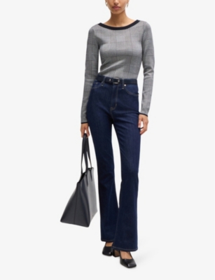 Hugo Boss Wide-neck Sweater In Stretch Jacquard In Open Miscellaneous