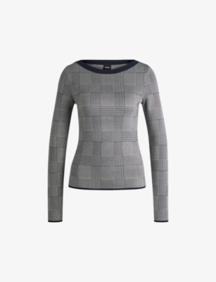 Hugo Boss Wide-neck Sweater In Stretch Jacquard In Open Miscellaneous