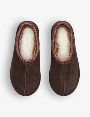Ugg Tasman Brown Mules With Embossed Logo In Suede Woman In Dark Brown