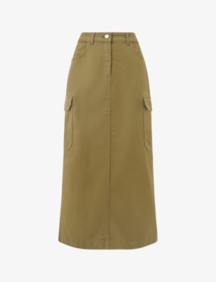 Whistles Tessa Cargo Midi Skirt In Khaki/olive