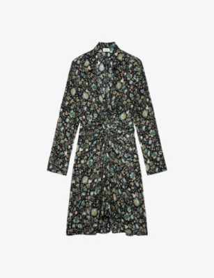 Shop Zadig & Voltaire Zadig&voltaire Women's Noir Rozo Floral-print Silk Mini Dress