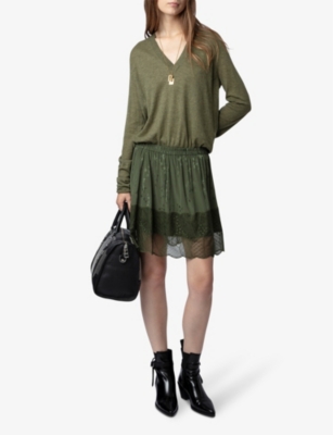 Shop Zadig & Voltaire Zadig&voltaire Women's Kaki Jimy Star-jacquard Silk Mini Skirt
